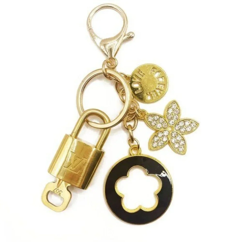 Authentic Louis Vuitton Lock & Key with Bag Charm Keychain Key Charm Chain